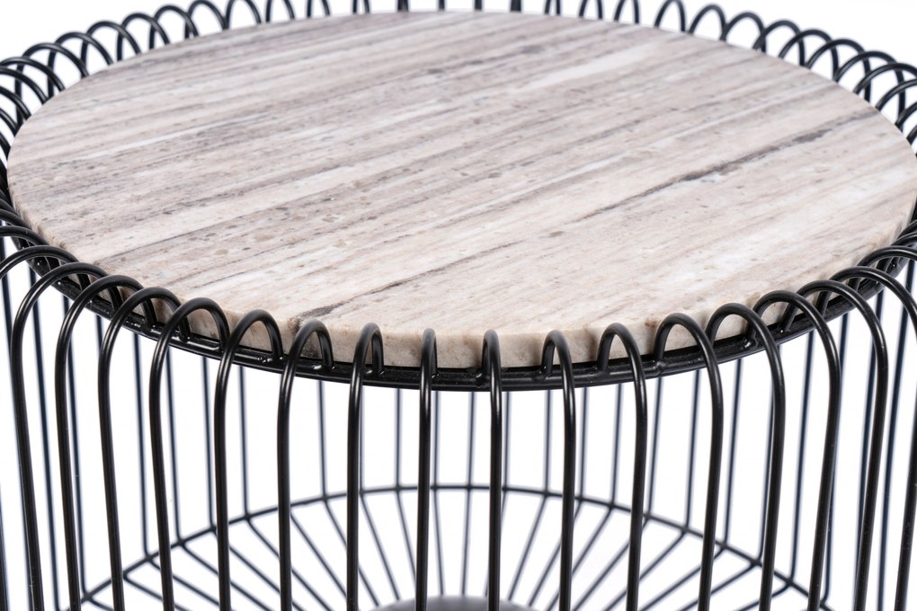 Masuta de cafea rotunda din marmura si fier Malibu 51x51x56,5 cm