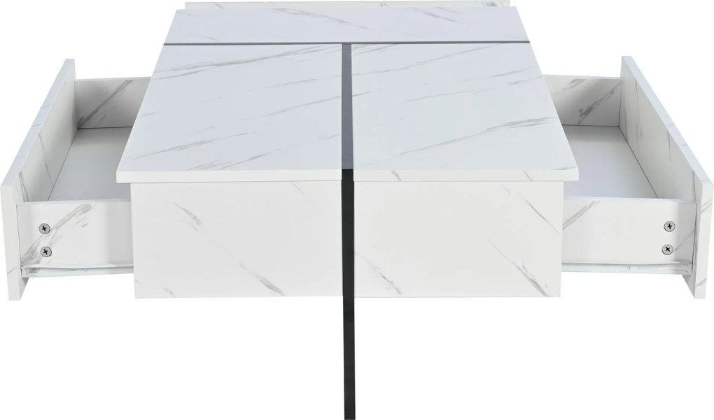 Masă de cafea modernă cu iluminare LED, 3 sertare spațioase, 105x60x35 cm, Alb