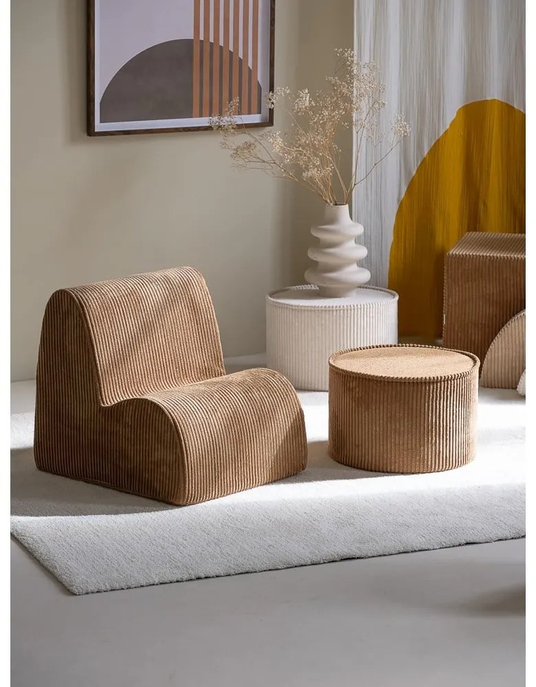 Fotoliu de copii maro cu tapițerie din catifea reiată Cloud – Wigiwama