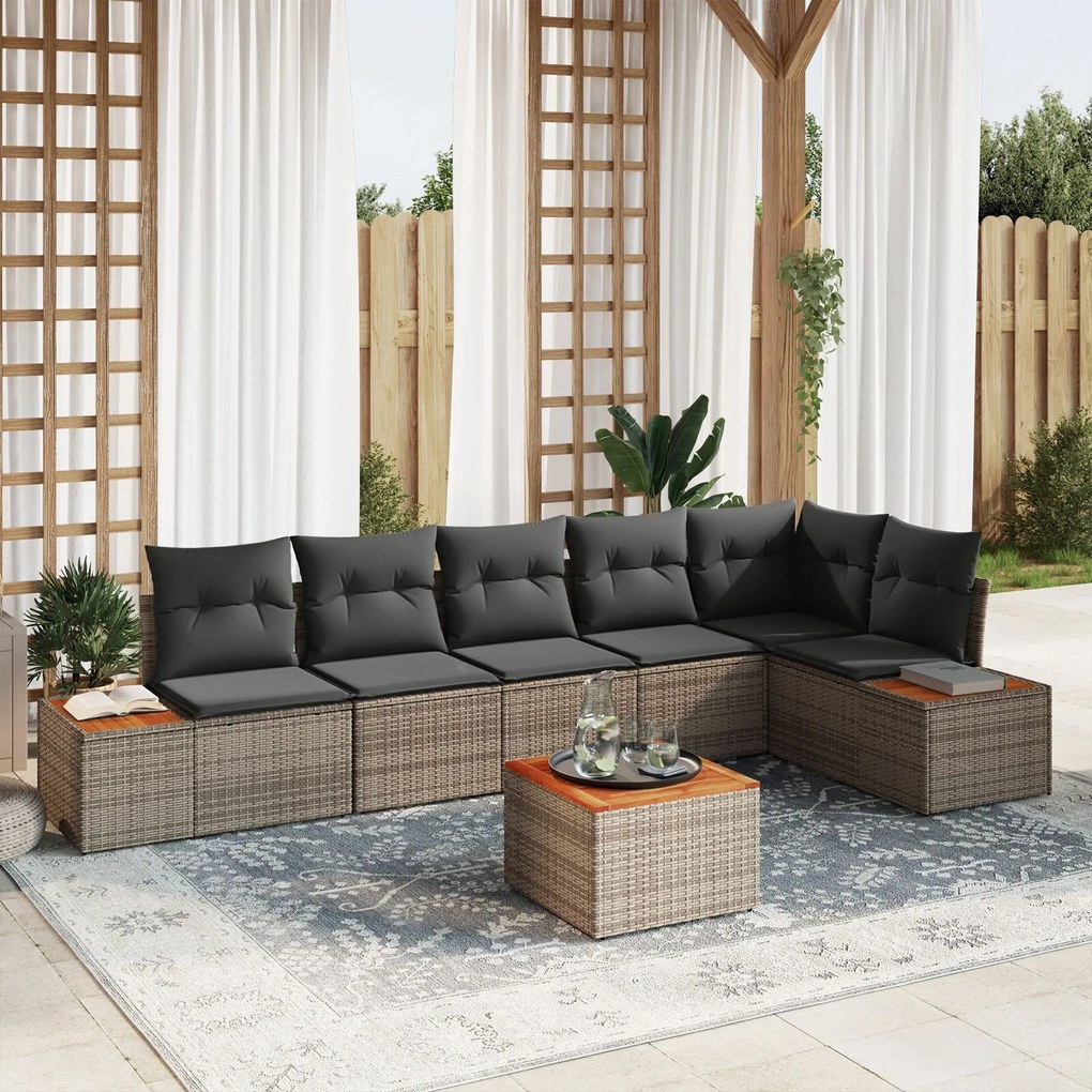 vidaXL Set de canapele pentru grădină cu pernă 7 pcs Gri Rattan poli