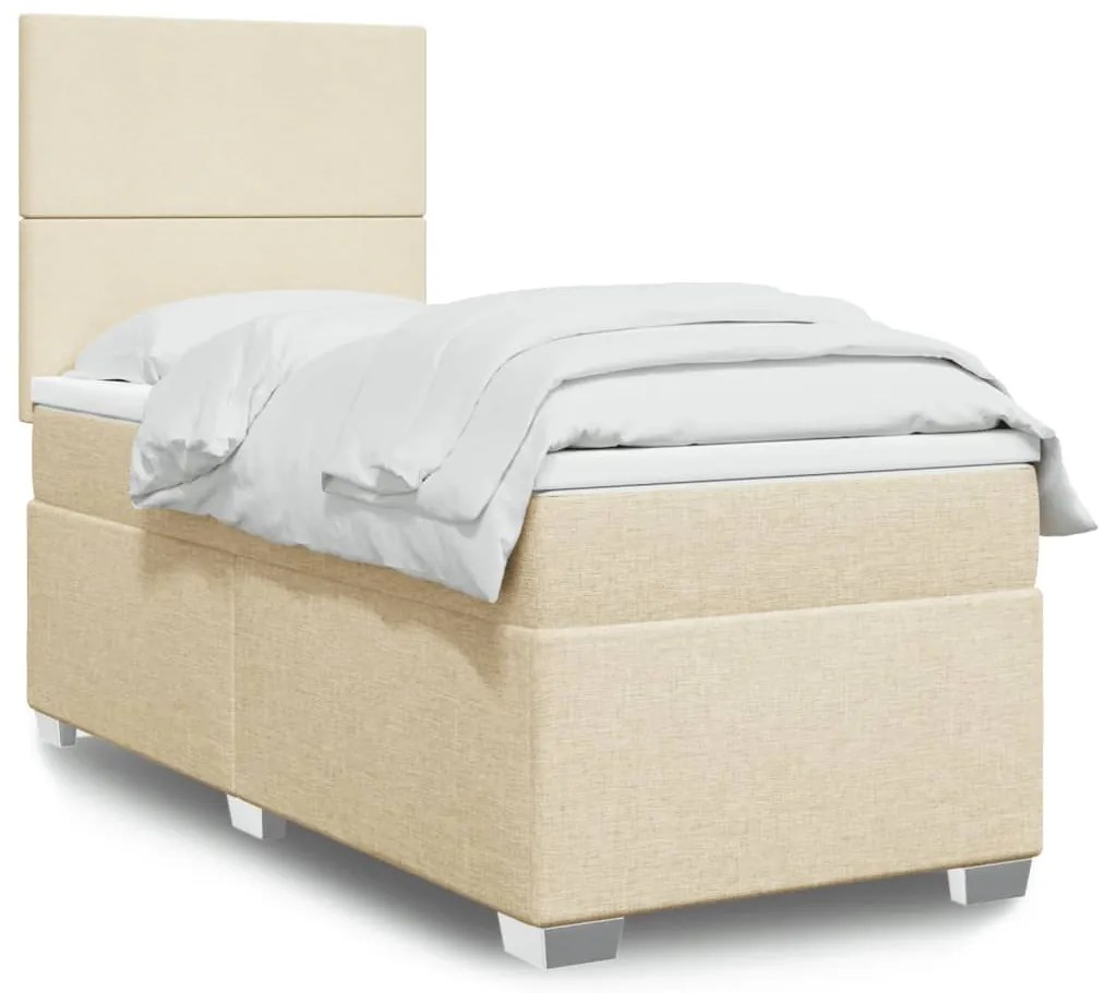 vidaXL Pat box spring cu saltea, crem, 90x200 cm, textil