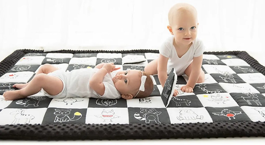 Covor de joaca termoizolant pentru bebe, activitati senzorial , Contrast 120x140cm