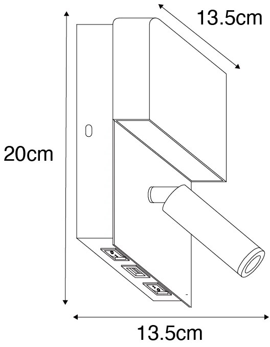 Aplica neagră cu LED inclus cu USB și lampă de citit cu întrerupător - Robin