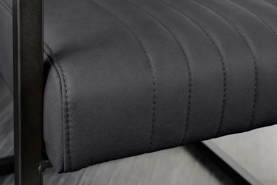 Scaun cu brate design retro Big Aston piele naturala neagra