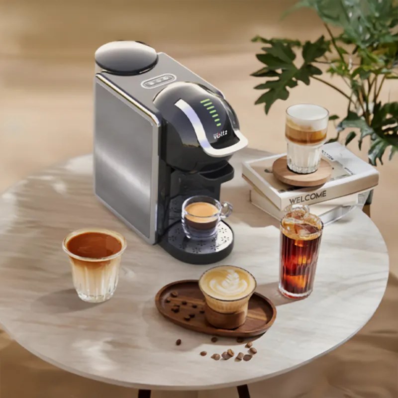Espressor 8in1 Oliver Voltz OV51171K8R, 1450W, 0.8 L, 5 adaptoare, 19 bar, Cafea macinata si capsule, Negru/Argentiu