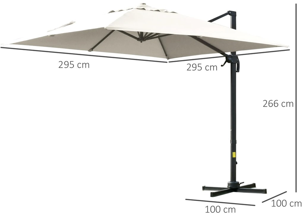 Outsunny umbrelă suspendată înclinabilă cu manivelă și bază în cruce, crem | Aosom Romania