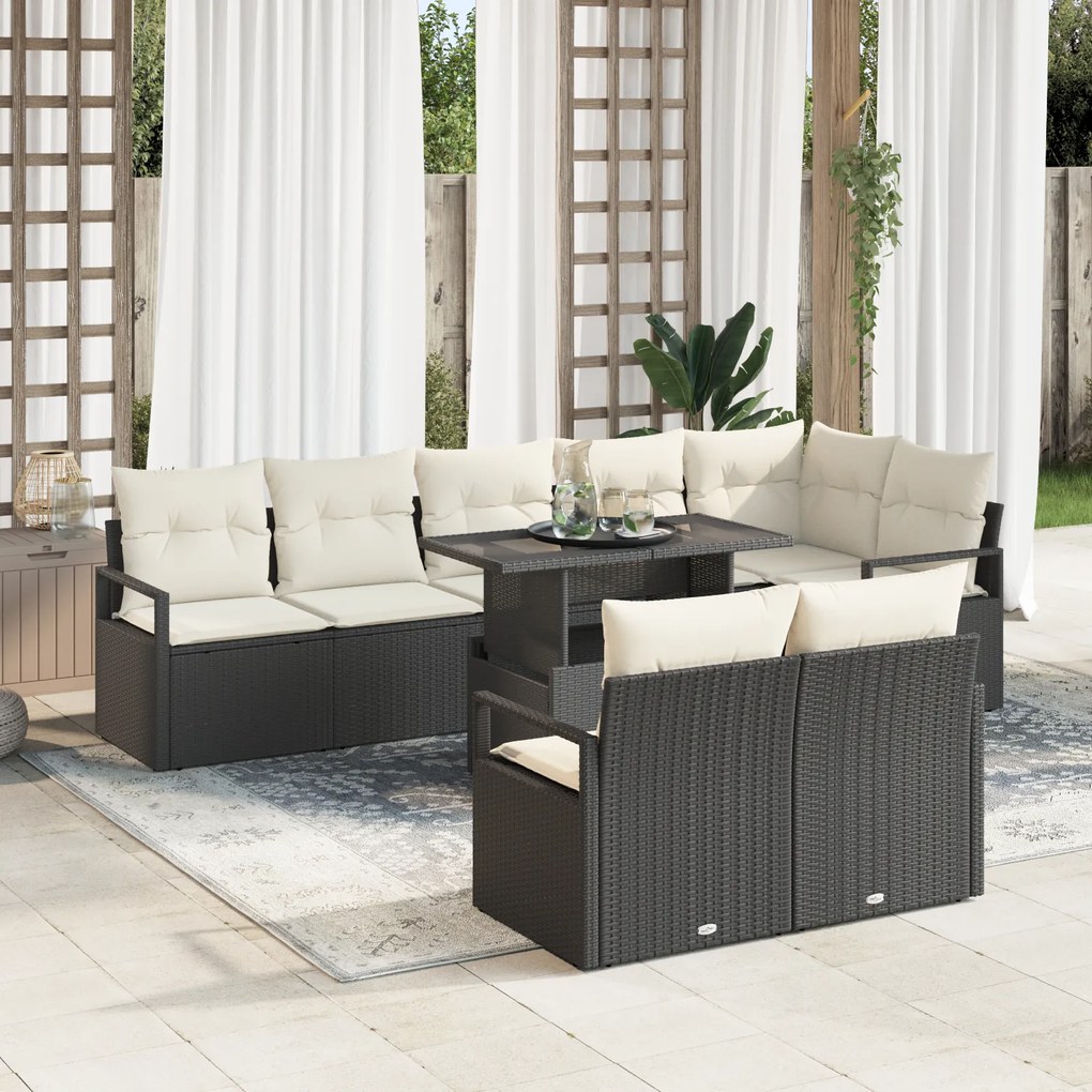 vidaXL Set de canapele pentru grădină cu pernă 9 pcs negru și crem
