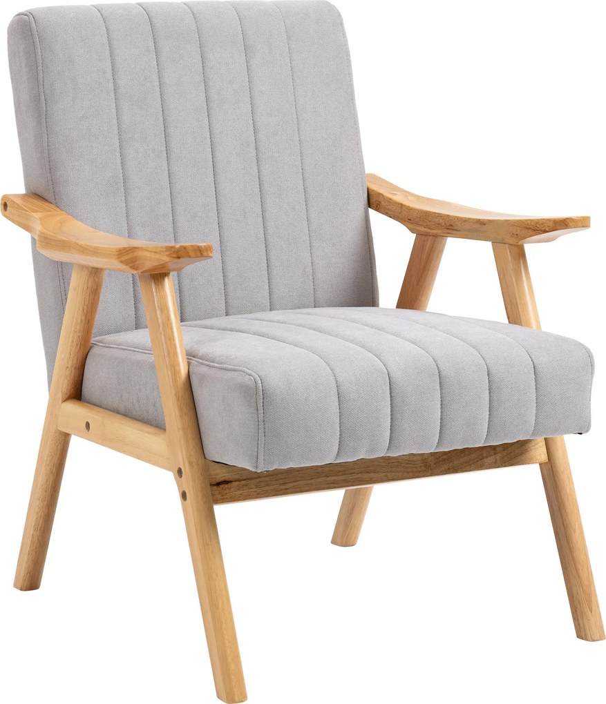HOMCOM Fotoliu în Design Scandinavian, Catifea, Lemn Masiv, 68 cm x 74 cm x 82 cm, Gri deschis | Aosom Romania