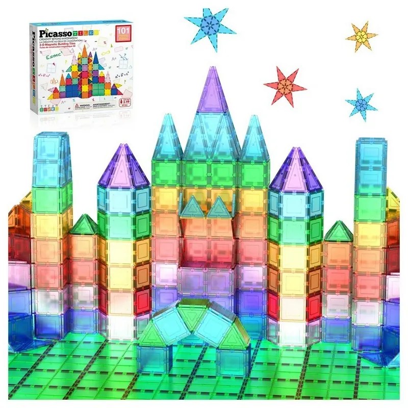 Set magnetic de construcție PicassoTiles 101piese, blocuri de construcție de bază