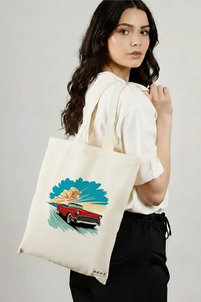 Sacosa de Panza pentru Cumparaturi, Geanta Tote, model The Cruiser 38 x 34.5 cm, Alba, BEKZ®