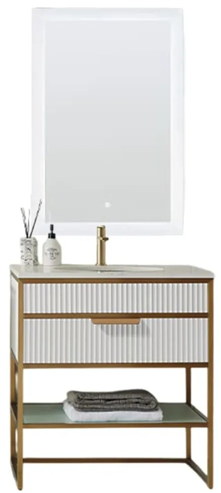 SET MOBILIER BAIE, DULAP LEMN 2 SERTARE CU LAVOAR, 1 POLITA, BLAT PIATRA  + OGLINDA , PORTOFINO 79X54.8X84 CM, MARO/GRI/AURIU