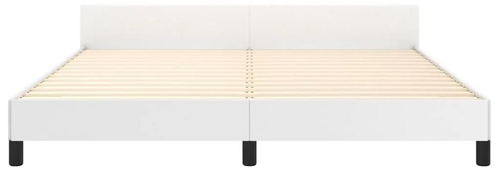 Cadru de pat cu tablie, alb, 160x200 cm, piele ecologica Alb, 160 x 200 cm, Culoare unica si cuie de tapiterie