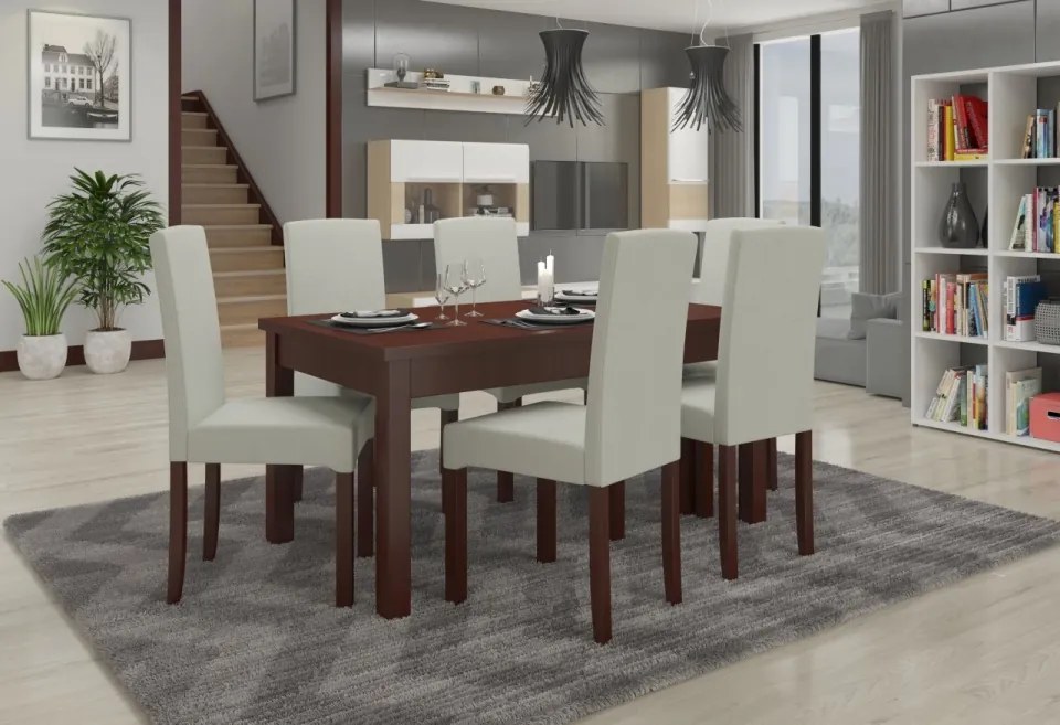 Set de masa extensibila si 6 scaune tapitate, RODOS 56, ADRK Furniture (Culoare: Sonoma)