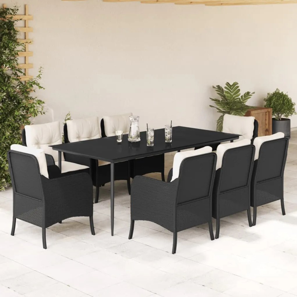vidaXL Set mobilier de grădină cu perne, 9 piese, negru, poliratan