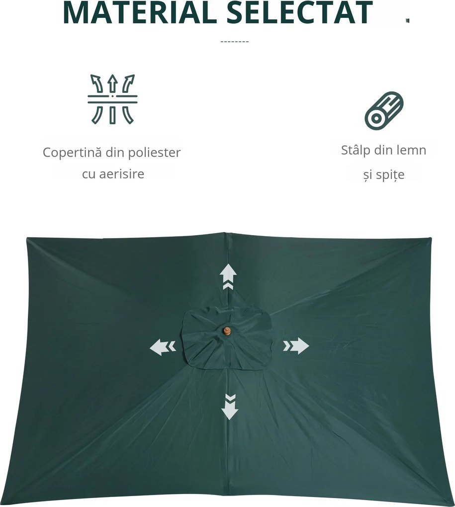 Outsunny Umbrelă din Lemn pentru Grădină, Verde, 2X3M, Design Elegant, Rezistentă la Intemperii | Aosom Romania