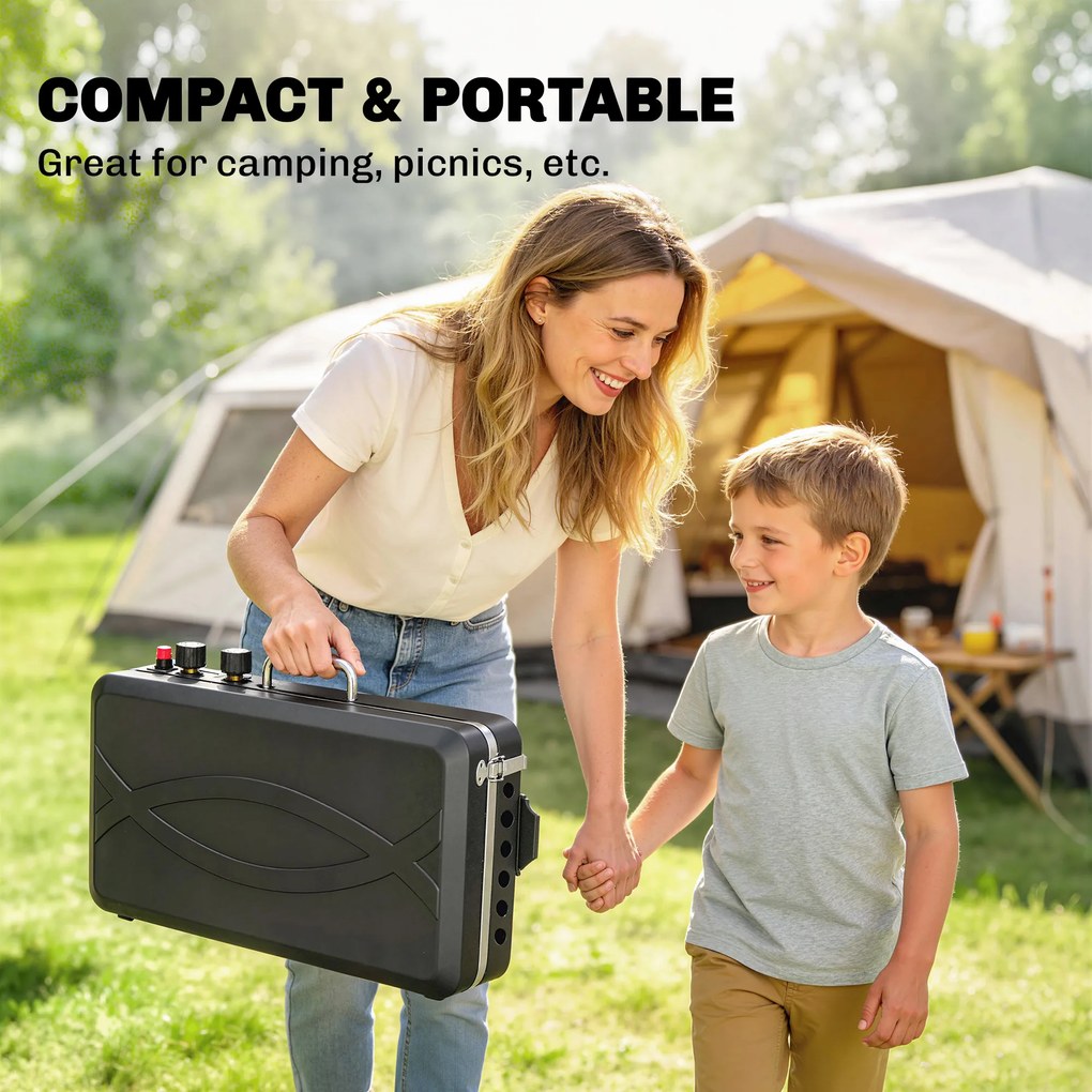 Outsunny 2-in-1 Portabil Grătar pe Gaz Propan, Grill și Aragaz, 7 kW, Negru | Aosom Romania