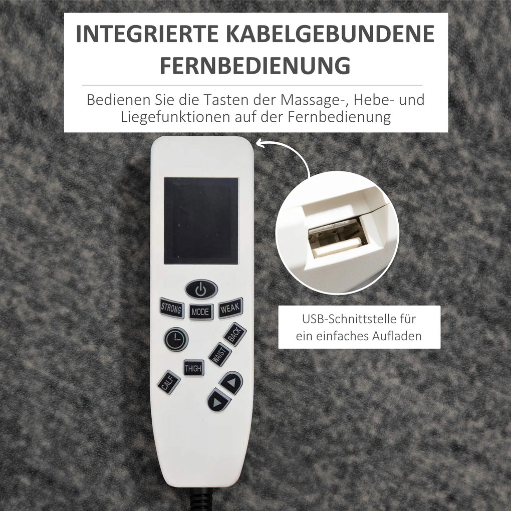 HOMCOM Fotoliu relaxant cu ajutor de ridicare, USB, functie de masaj, piele ecologica, pana la 150 kg, 90x98x102 cm, Negru | Aosom Romania