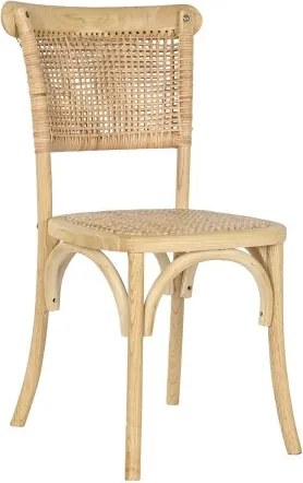 Scaun maro deschis din lemn masiv de ulm cu șezut și spătar împletit din ratan, 87x45x48 cm, „Paillasse"