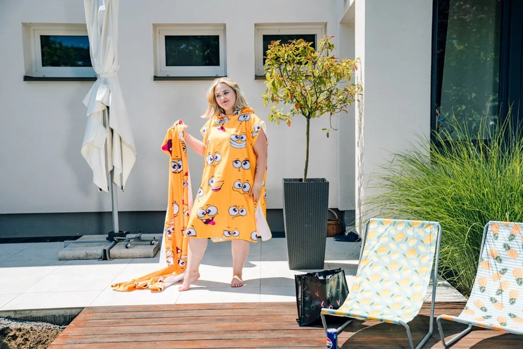 Poncho prosop de plaja SMILE galben 80x145 cm