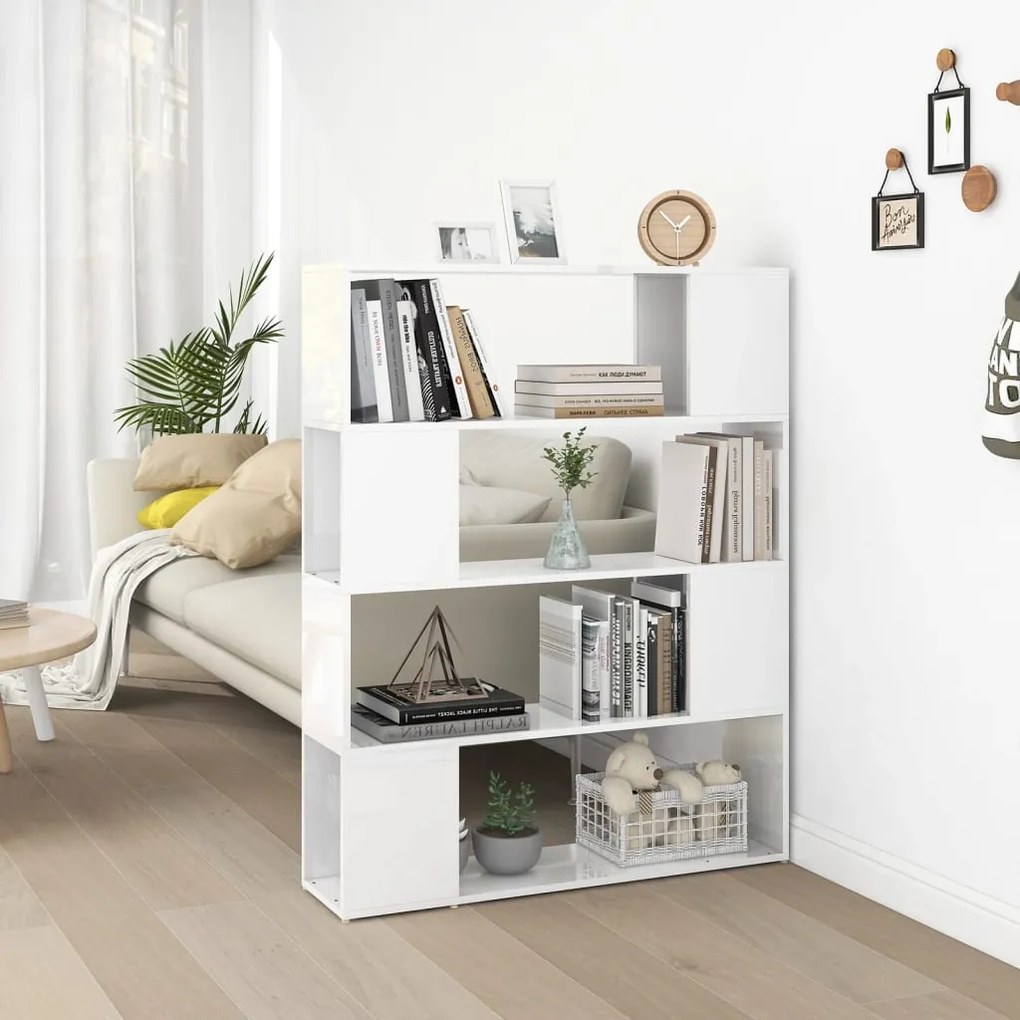 809194 vidaXL Bibliotecă/Separator cameră, alb extralucios, 100x24x124 cm