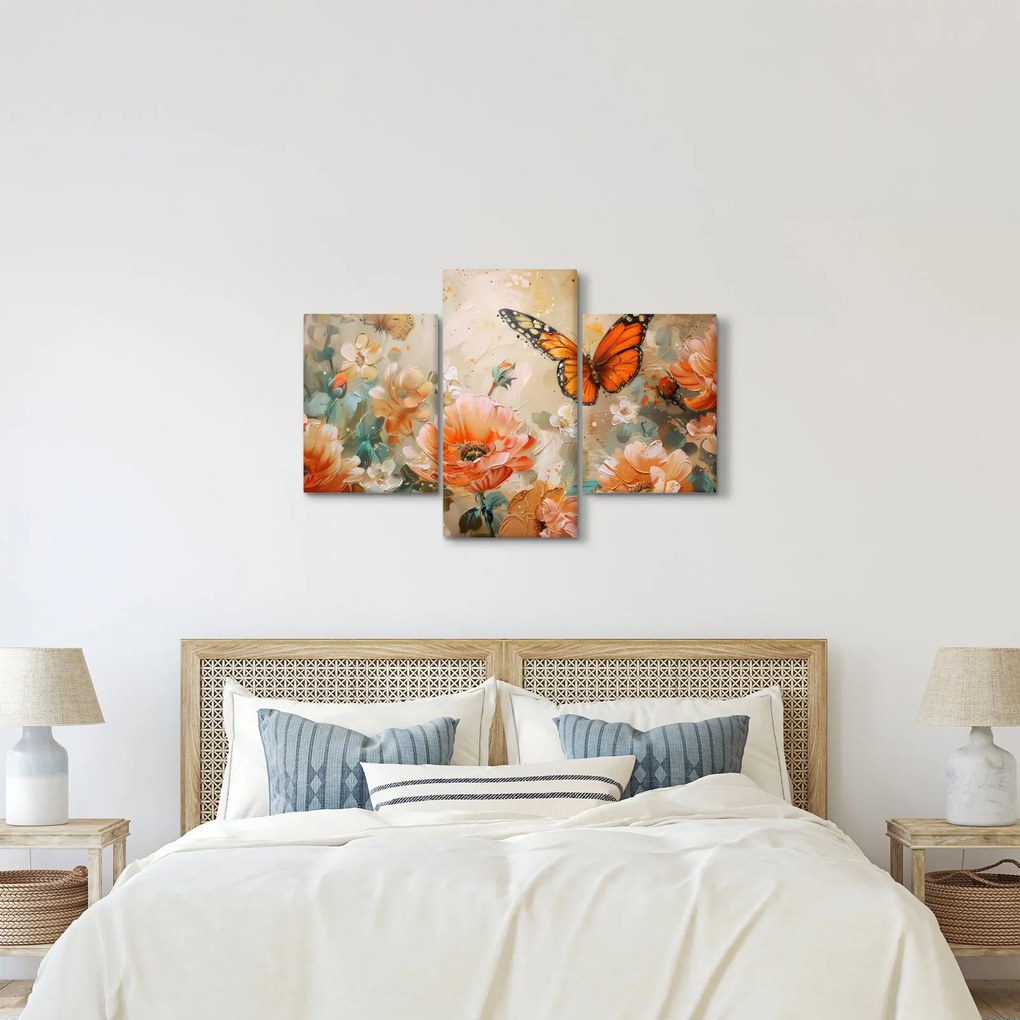 Tablou - Fluture și flori, pictură în ulei (90x60 cm)