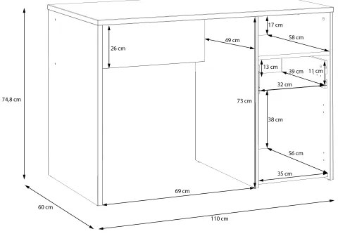 Birou URO, stejar Artisan/alb