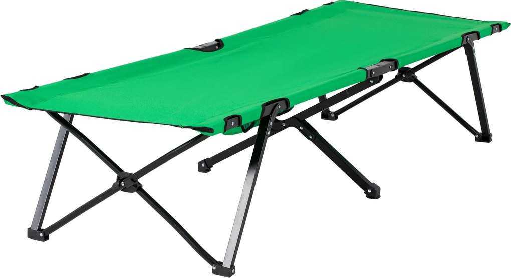 Outsunny Pat de camping, pat pliabil, pat pliabil cu buzunar lateral, suport pentru băuturi, suportând până la 136 kg, cadru din oțel Oxford Verde+Negru 190 x 65 x 40 cm | Aosom Romania