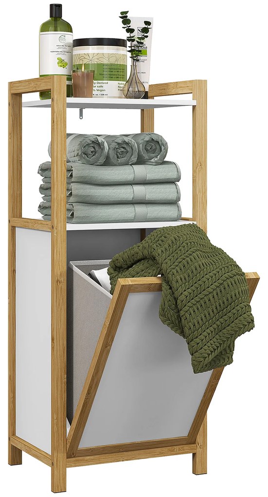HOMCOM Mobilier pe picioare din bambus coș pentru rufe baie economisire de spațiu, 2 rafturi, dim. 40L x 30l x 86,5H cm | Aosom Romania