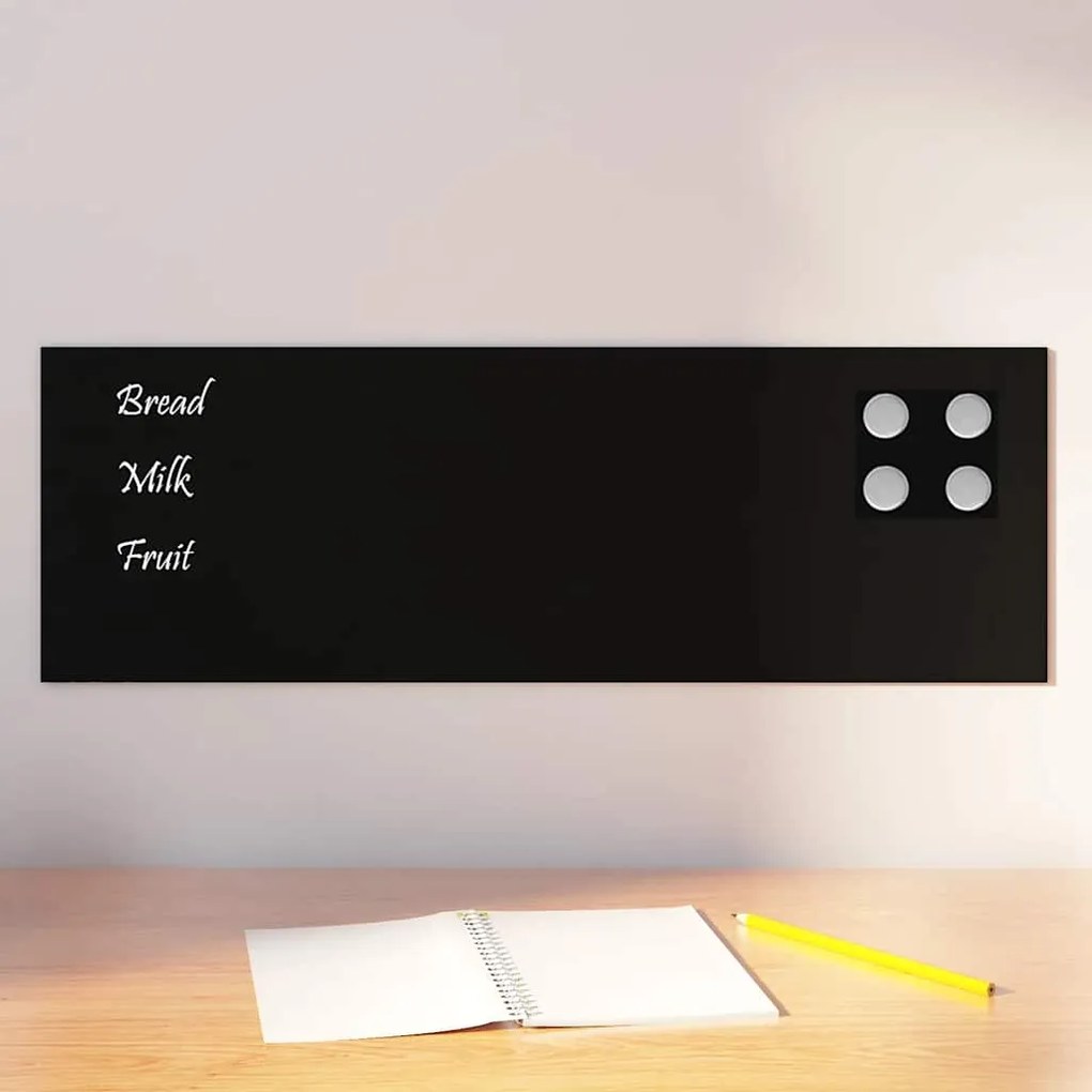 vidaXL Placă magnetică de perete neagră 60x20 cm din sticlă securizată