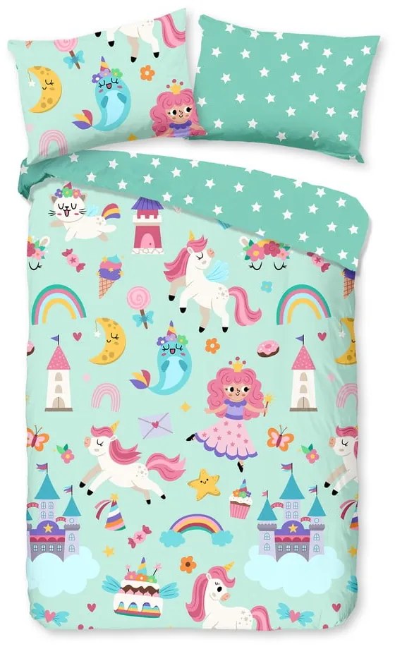 Lenjerie de pat pentru copii verde-mentă din bumbac pentru pătuț 100x135 cm Fantastic – Good Morning