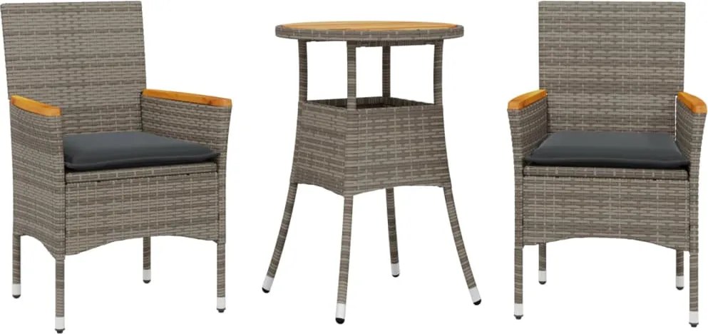vidaXL Set mobilier grădină cu perne 3 piese gri poliratan/lemn acacia