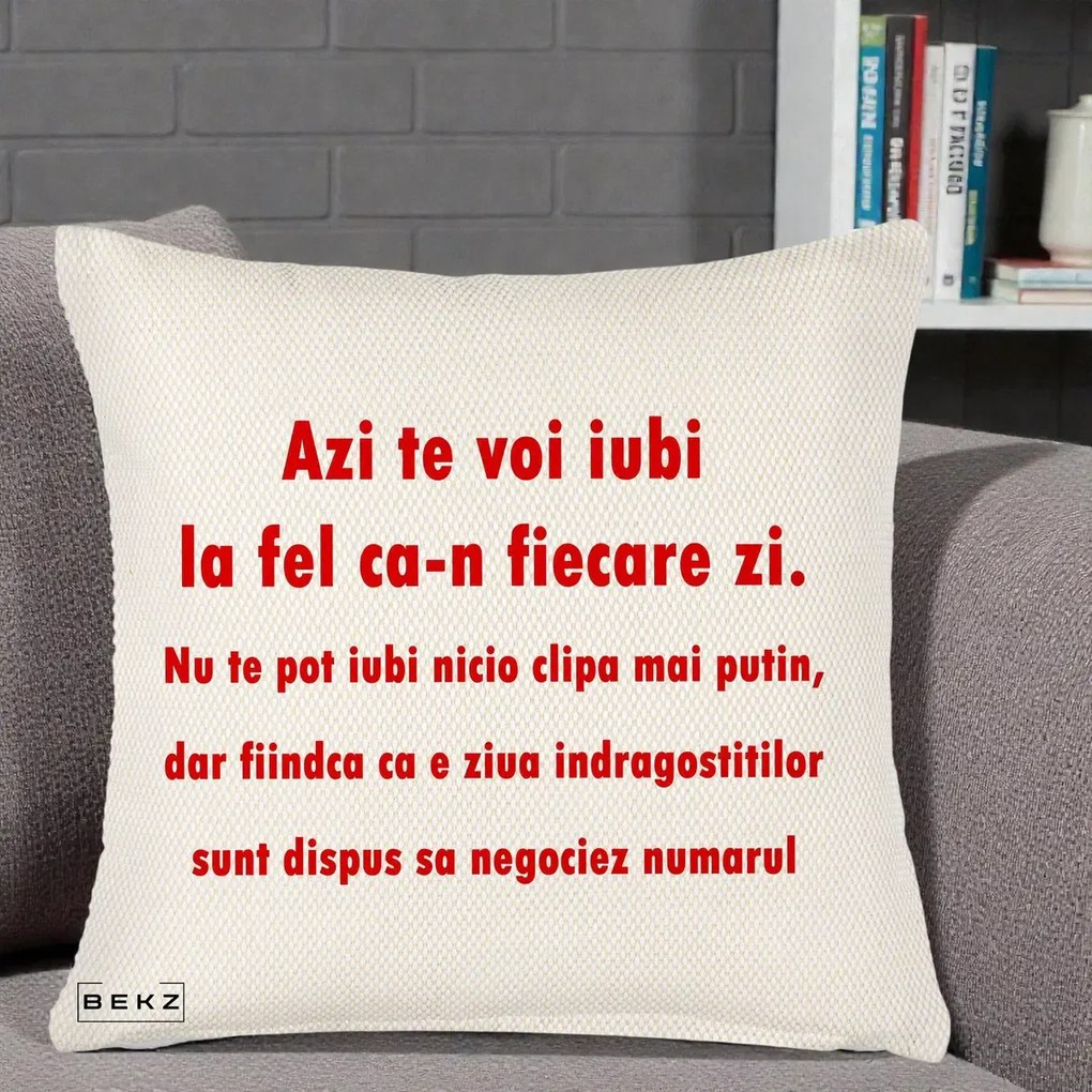 Cadou pentru Iubita - Perna Personalizata Azi Te Voi Iubi, 40x40 cm, Crem Reliefat, Husa Detasabila, Perna Inclusa, BEKZ®