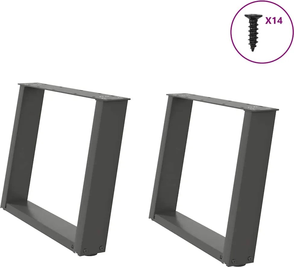 vidaXL Picioare pentru măsuță de cafea în formă de U, 2 buc., antracit, 60x(42-43) cm, oțel