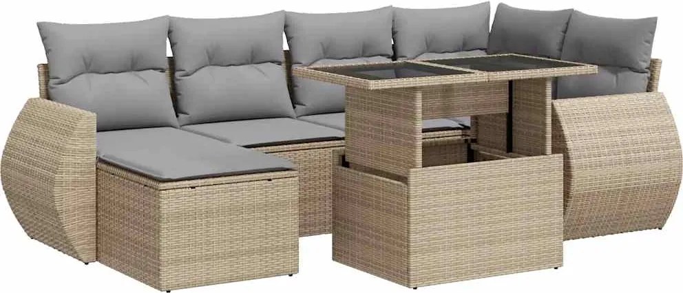 vidaXL Set canapele de grădină, 7 piese, cu perne, bej, poliratan