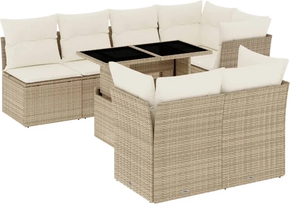 vidaXL Set canapele de grădină, 8 piese, cu perne, bej, poliratan
