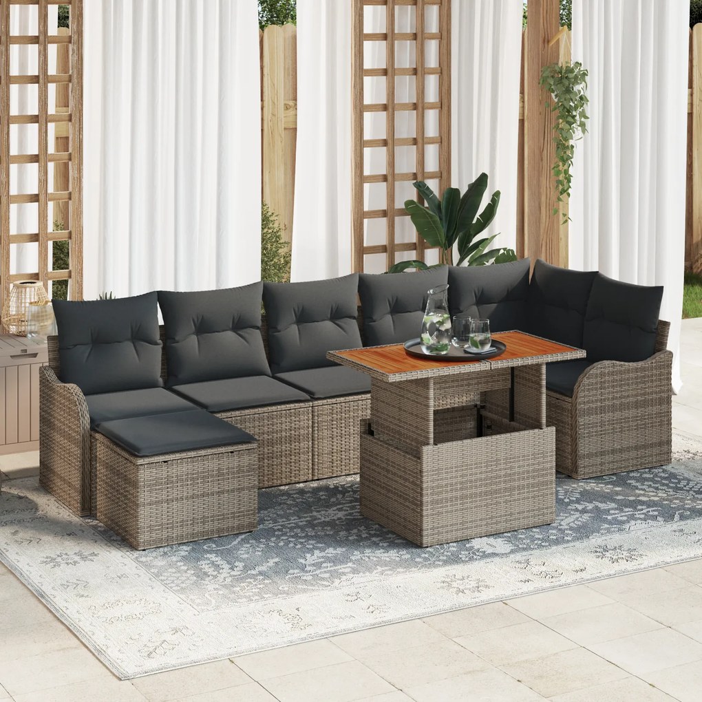 vidaXL Set de canapele pentru grădină cu pernă cu depozitare 8 pcs Gri