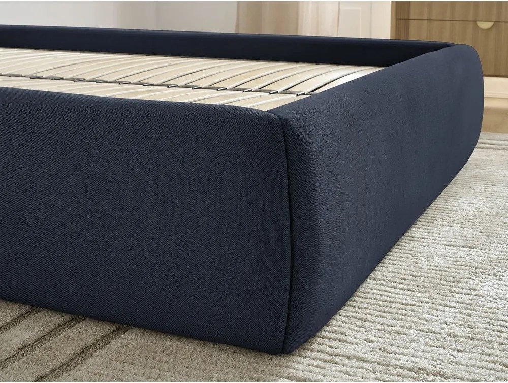 Pat matrimonial albastru închis tapițat cu spațiu de depozitare/fără tăblie cu somieră 160x200 cm Inera – Bobochic Paris