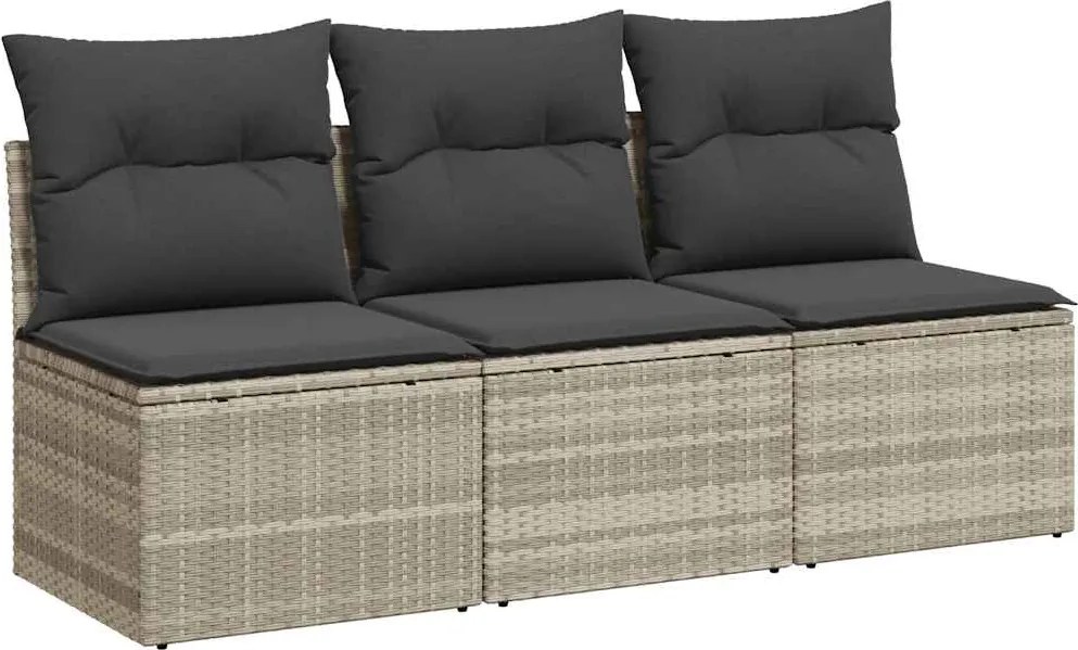 vidaXL Canapea de grădină cu perne, 3 locuri, gri deschis, poliratan