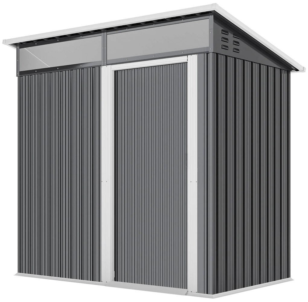 Outsunny Depozit de grădină, Casa de unelte cu ferestre, Orificii de ventilare, Ușă glisantă, Oțel impermeabil, rezistent la intemperii, Gri închis | Aosom Romania