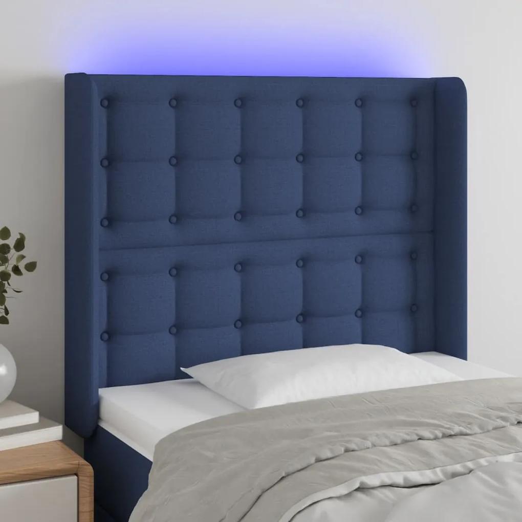 3124470 vidaXL Tăblie de pat cu LED, albastru, 93x16x118/128 cm, textil