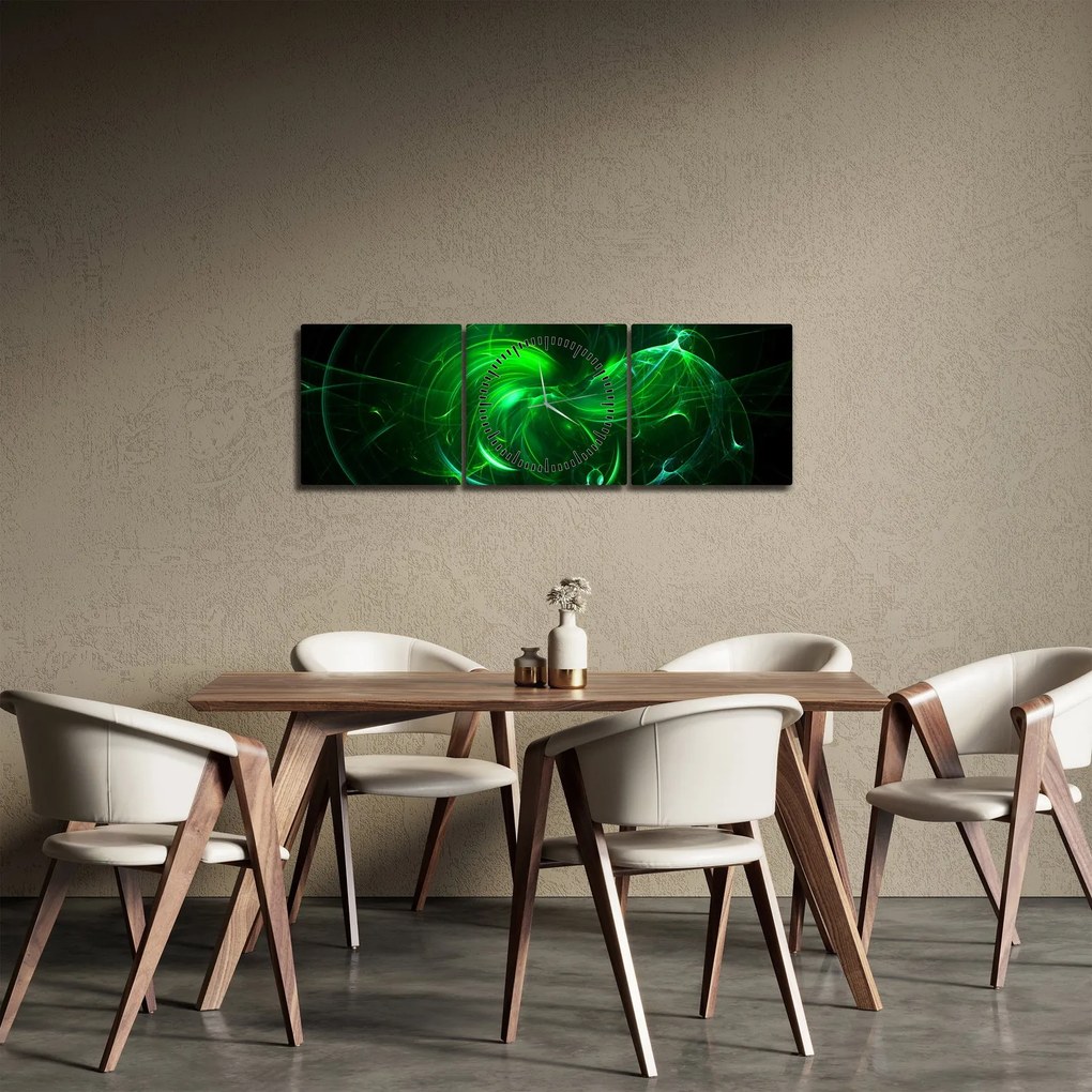 Tablou - abstracție verde (cu ceas) (90x30 cm)
