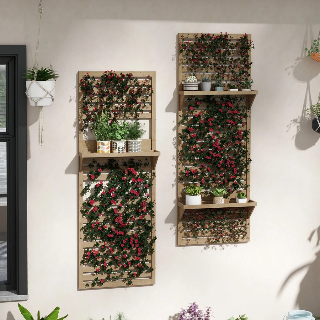 Outsunny Lot de 2 suporturi pentru plante interioare, port plante interioare cu rafturi și plasă 60 x 18 x 170 cm, lemn natural | Aosom Romania