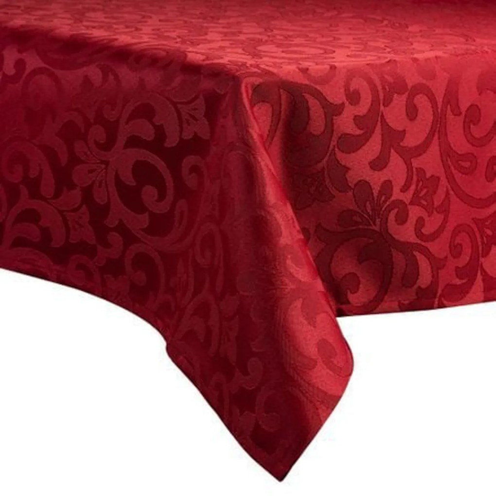 Fata de masa din Brocart cu motive florale CASA GINO ,160X150, masa 6 persoane, Rosu