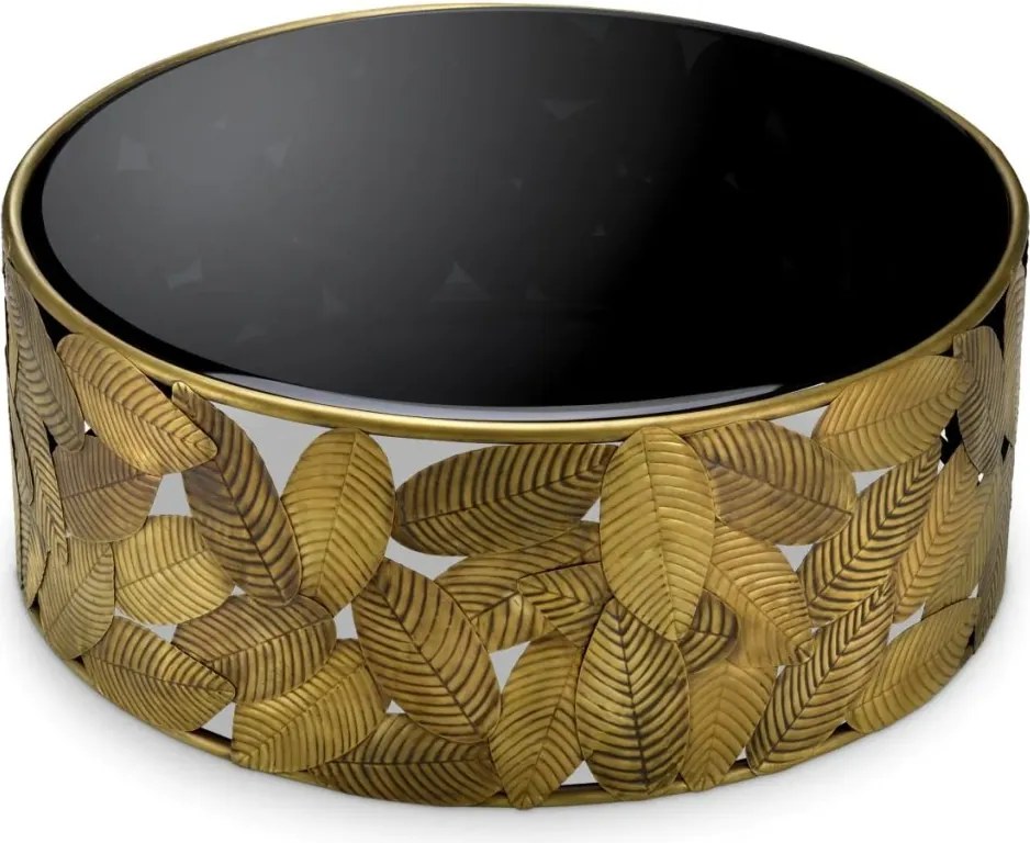 Masuta de Cafea Design LUX, Alama, Sticla, Negru, Botanico