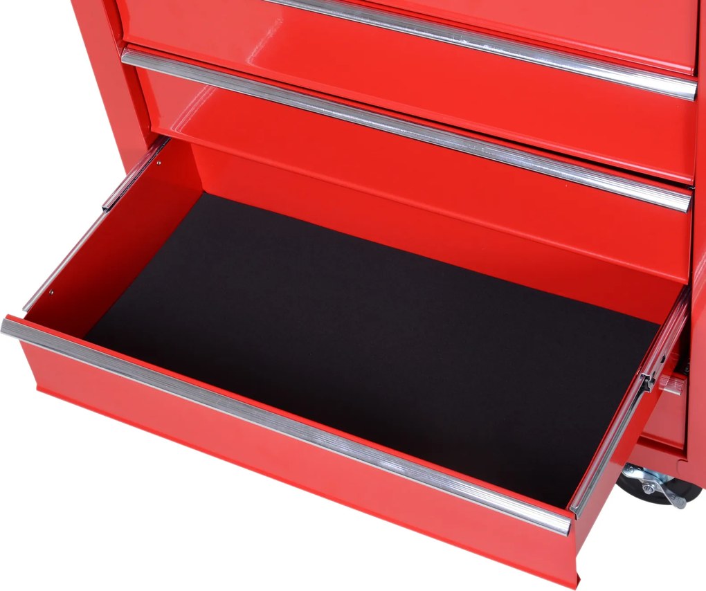 Homcom Carucior Scule pentru Atelier 5 Sertare Rezistent din Otel cu Blocare si Roti Culoarea Ros 69x33x75cm