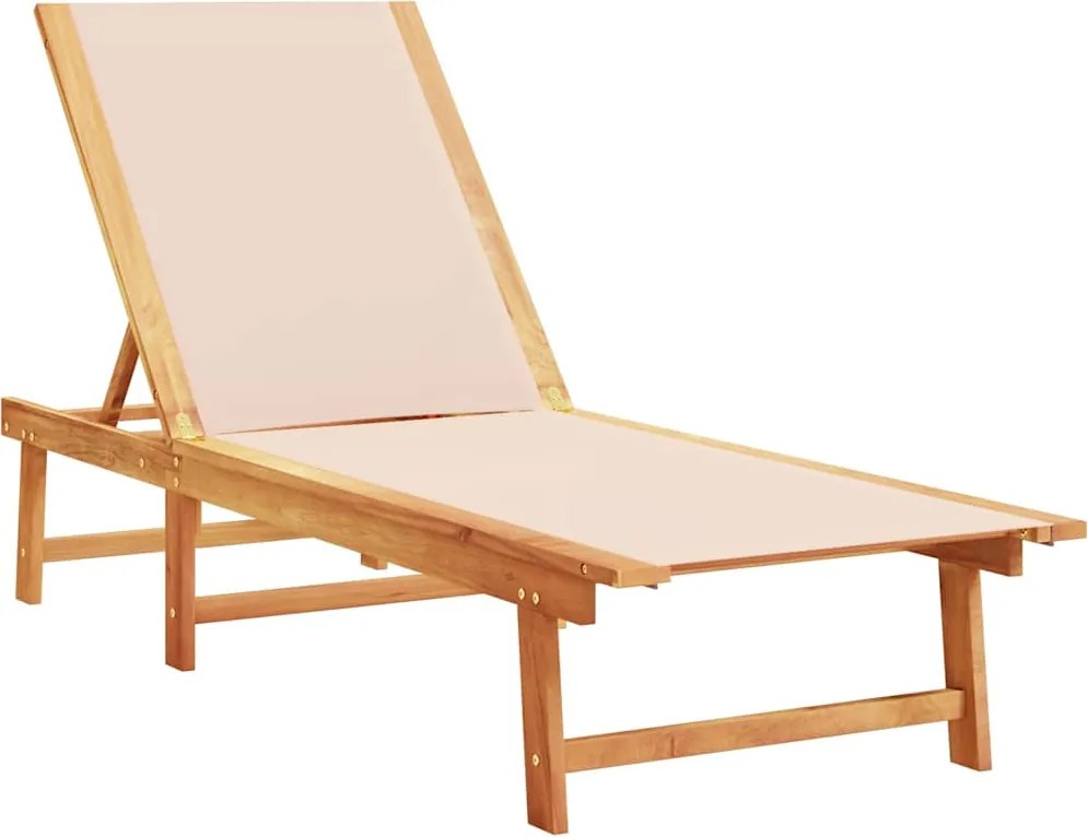 vidaXL Șezlong, crem, lemn masiv acacia și textilenă