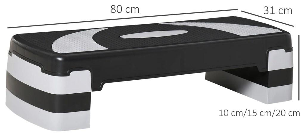 HOMCOM Stepper pentru aerobica reglabil in inaltime 10-15-20 cm, anti-alunecare, Negru si Gri | AOSOM RO