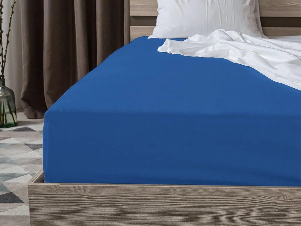 Cearsaf de pat jersey albastru inchis 160 x 200 cm