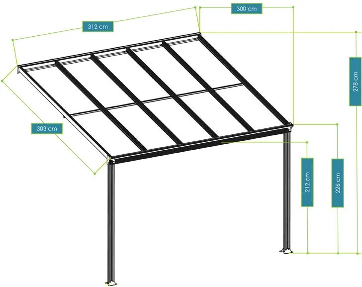 Acoperis din aluminiu "Borneo" 3x3m, gri închis