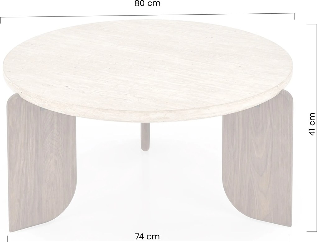 Măsuță de cafea rotundă Manios 80 cm - travertin / nuc